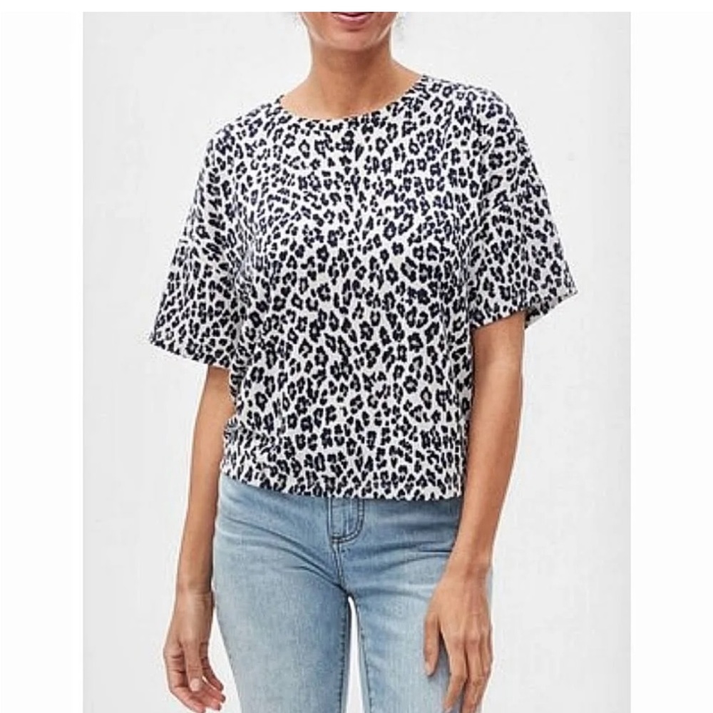 Navy gray leopard print cropped short sleeve t shirt
